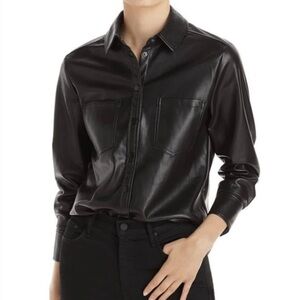 Black Faux Leather Button-Up Shirt